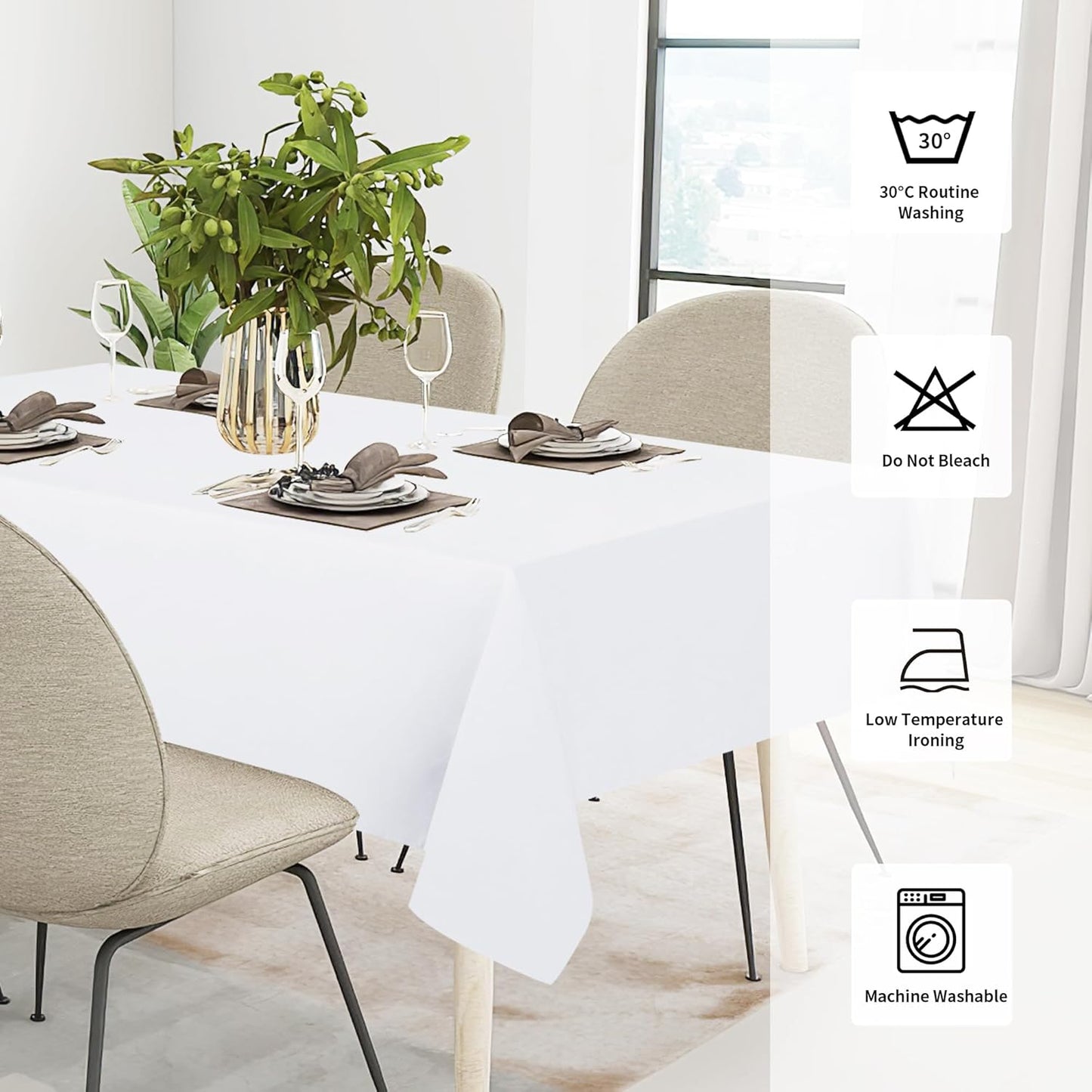 Easy-Going Faux Linen Waterproof Spill-Proof Tablecloth Stain Resistant Rectangle Table Cloth Wrinkle Free Decorative Fabric for Kitchen, Dining, Party, Weddings, Restaurants (52x70 in, Linen)