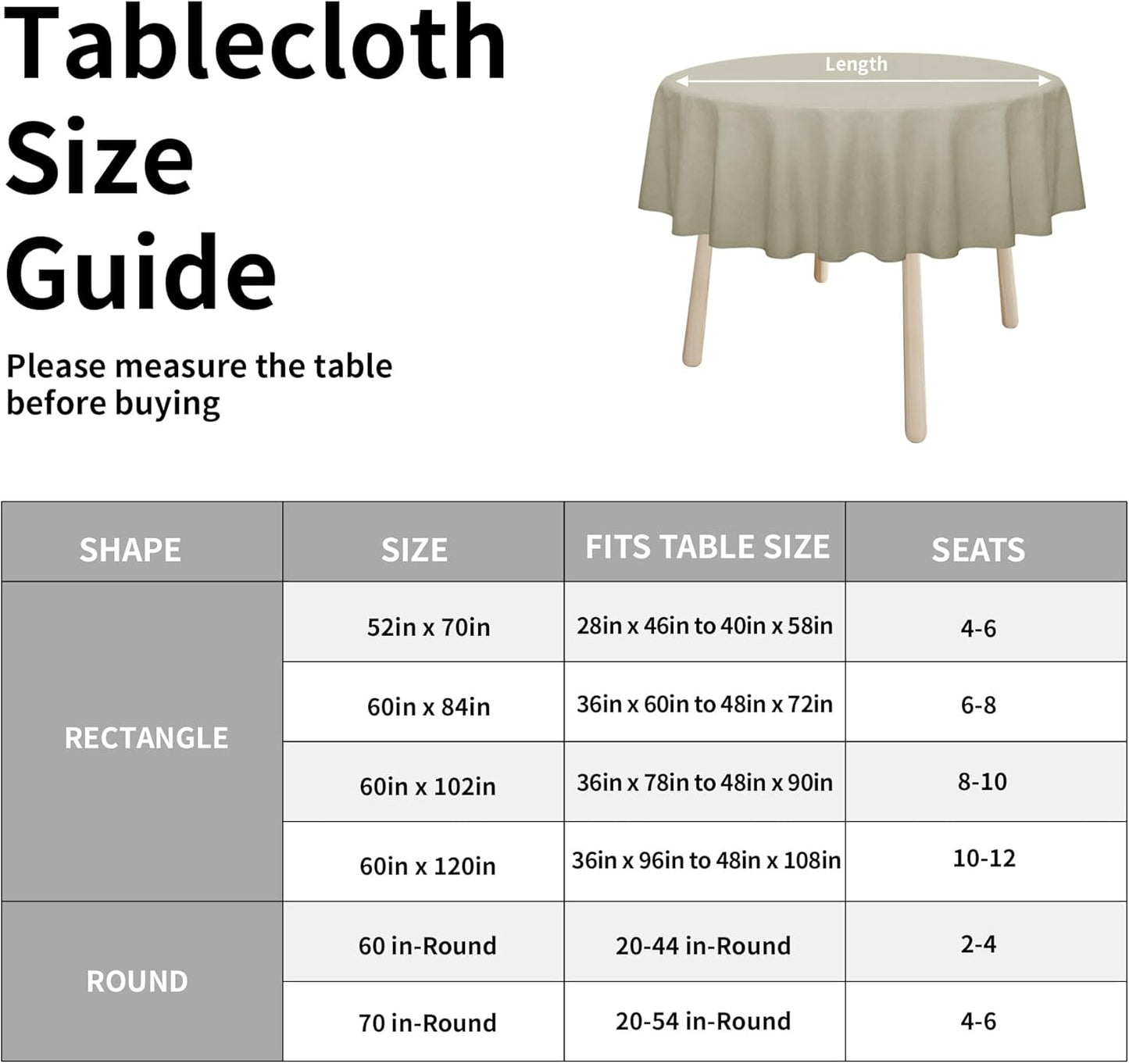 Easy-Going Faux Linen Waterproof Spill-Proof Tablecloth Stain Resistant Rectangle Table Cloth Wrinkle Free Decorative Fabric for Kitchen, Dining, Party, Weddings, Restaurants (52x70 in, Linen)