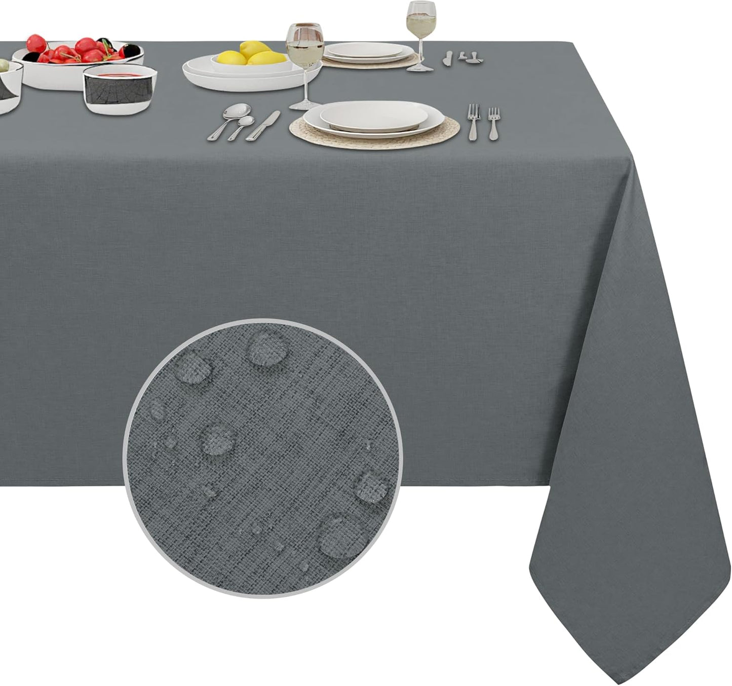 Easy-Going Faux Linen Waterproof Spill-Proof Tablecloth Stain Resistant Rectangle Table Cloth Wrinkle Free Decorative Fabric for Kitchen, Dining, Party, Weddings, Restaurants (52x70 in, Linen)