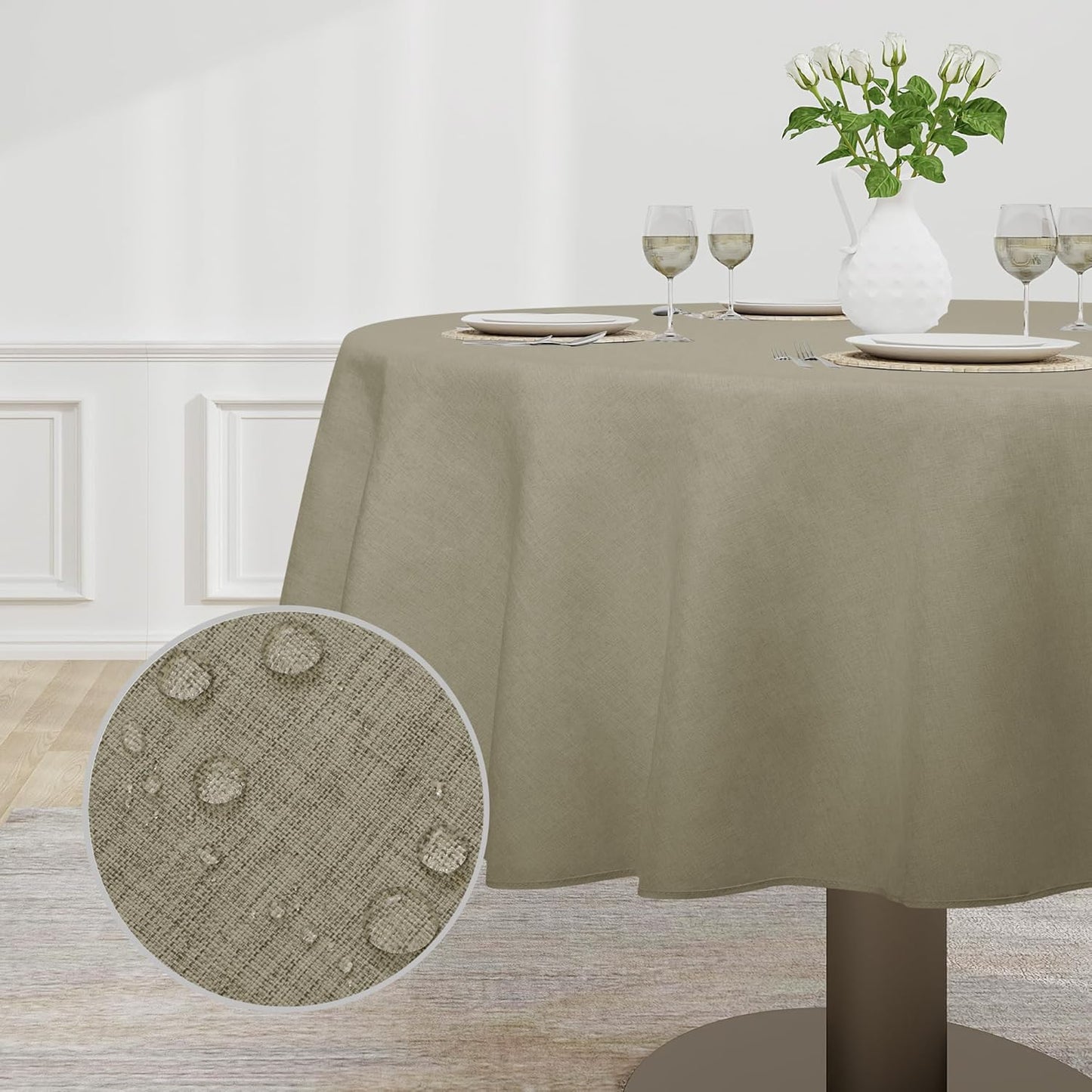 Easy-Going Faux Linen Waterproof Spill-Proof Tablecloth Stain Resistant Rectangle Table Cloth Wrinkle Free Decorative Fabric for Kitchen, Dining, Party, Weddings, Restaurants (52x70 in, Linen)