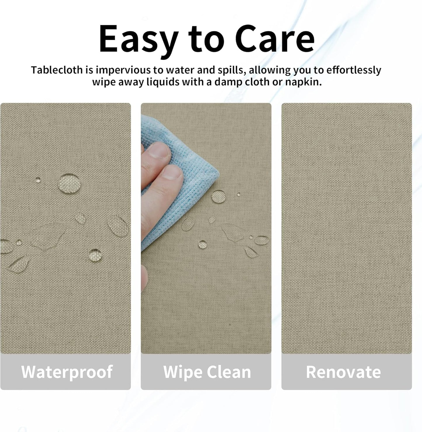 Easy-Going Faux Linen Waterproof Spill-Proof Tablecloth Stain Resistant Rectangle Table Cloth Wrinkle Free Decorative Fabric for Kitchen, Dining, Party, Weddings, Restaurants (52x70 in, Linen)