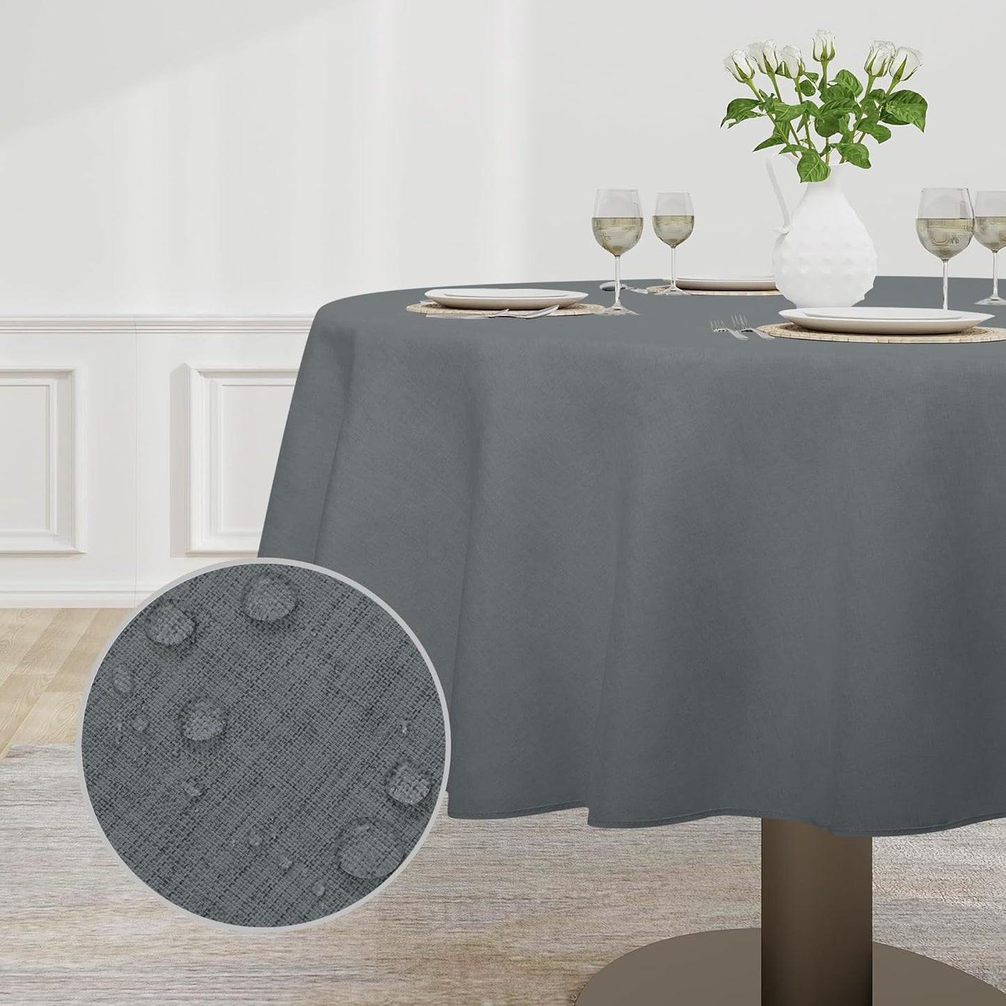 Easy-Going Faux Linen Waterproof Spill-Proof Tablecloth Stain Resistant Rectangle Table Cloth Wrinkle Free Decorative Fabric for Kitchen, Dining, Party, Weddings, Restaurants (52x70 in, Linen)