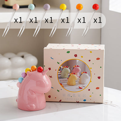 Ceramic Unicorn Stainless Steel Fruit Fork Set