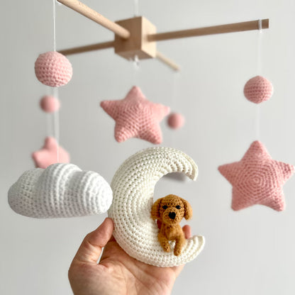 Pet Moon Pink | Custom Crochet Pet Nursery Baby Mobile