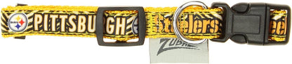 Zubaz NFL Team Adjustable Pet Collar for Dogs & Cats, Pittsburgh Steelers, Medium