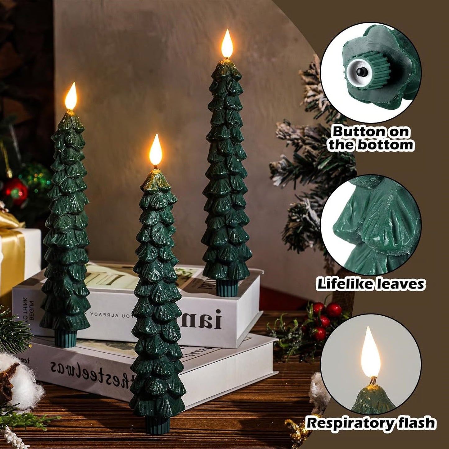 🎄Christmas Tree Led Candlesled Christmas Pine Cone Electric Candle Light
