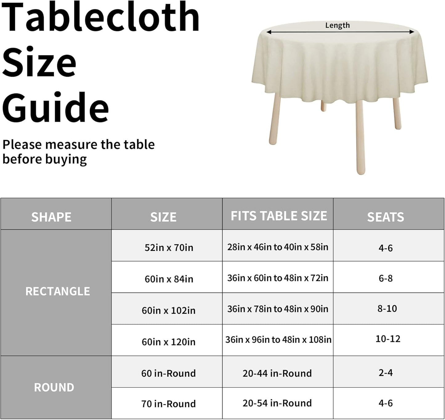 Easy-Going Faux Linen Waterproof Spill-Proof Tablecloth Stain Resistant Rectangle Table Cloth Wrinkle Free Decorative Fabric for Kitchen, Dining, Party, Weddings, Restaurants (52x70 in, Linen)