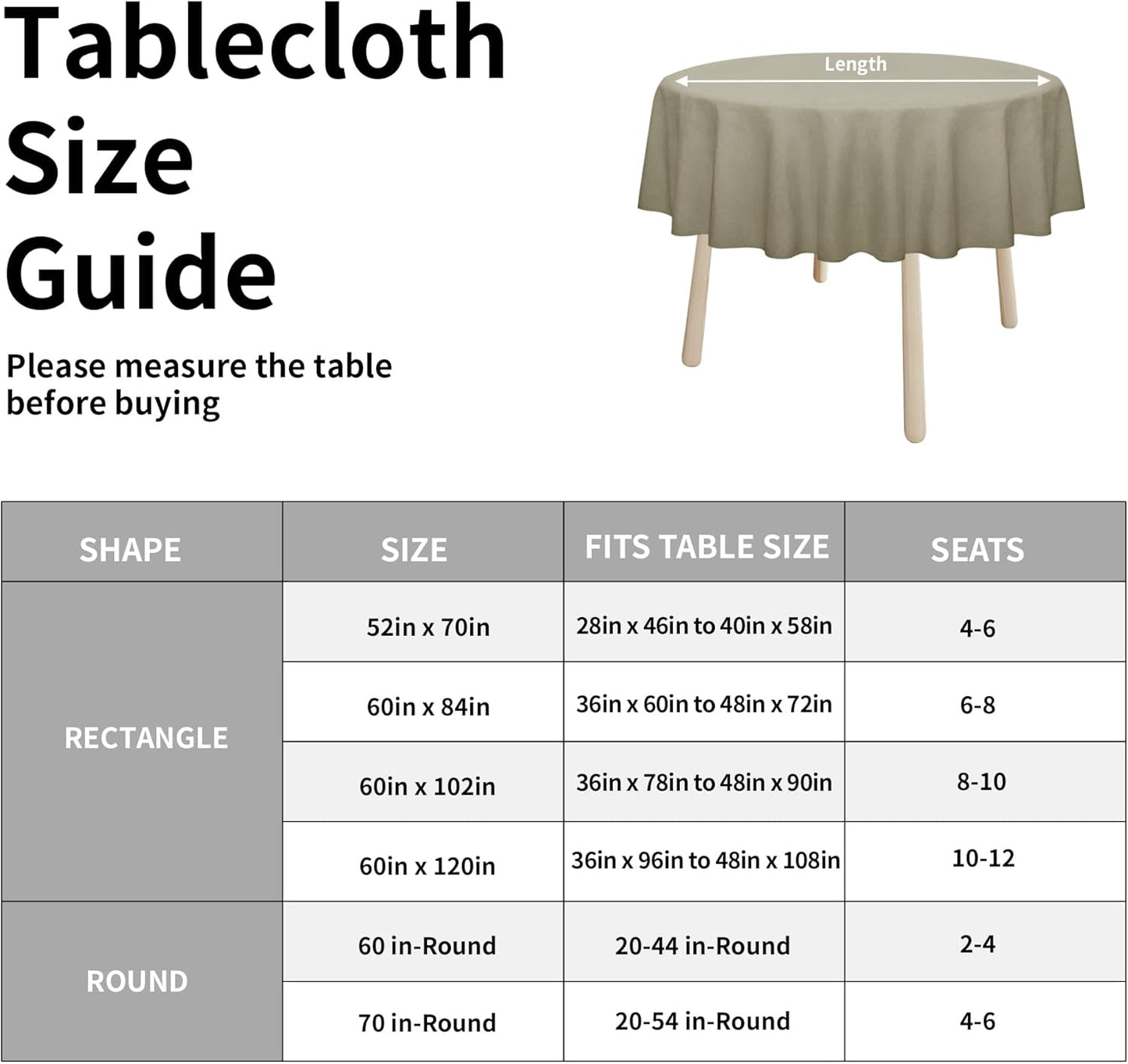 Easy-Going Faux Linen Waterproof Spill-Proof Tablecloth Stain Resistant Rectangle Table Cloth Wrinkle Free Decorative Fabric for Kitchen, Dining, Party, Weddings, Restaurants (52x70 in, Linen)