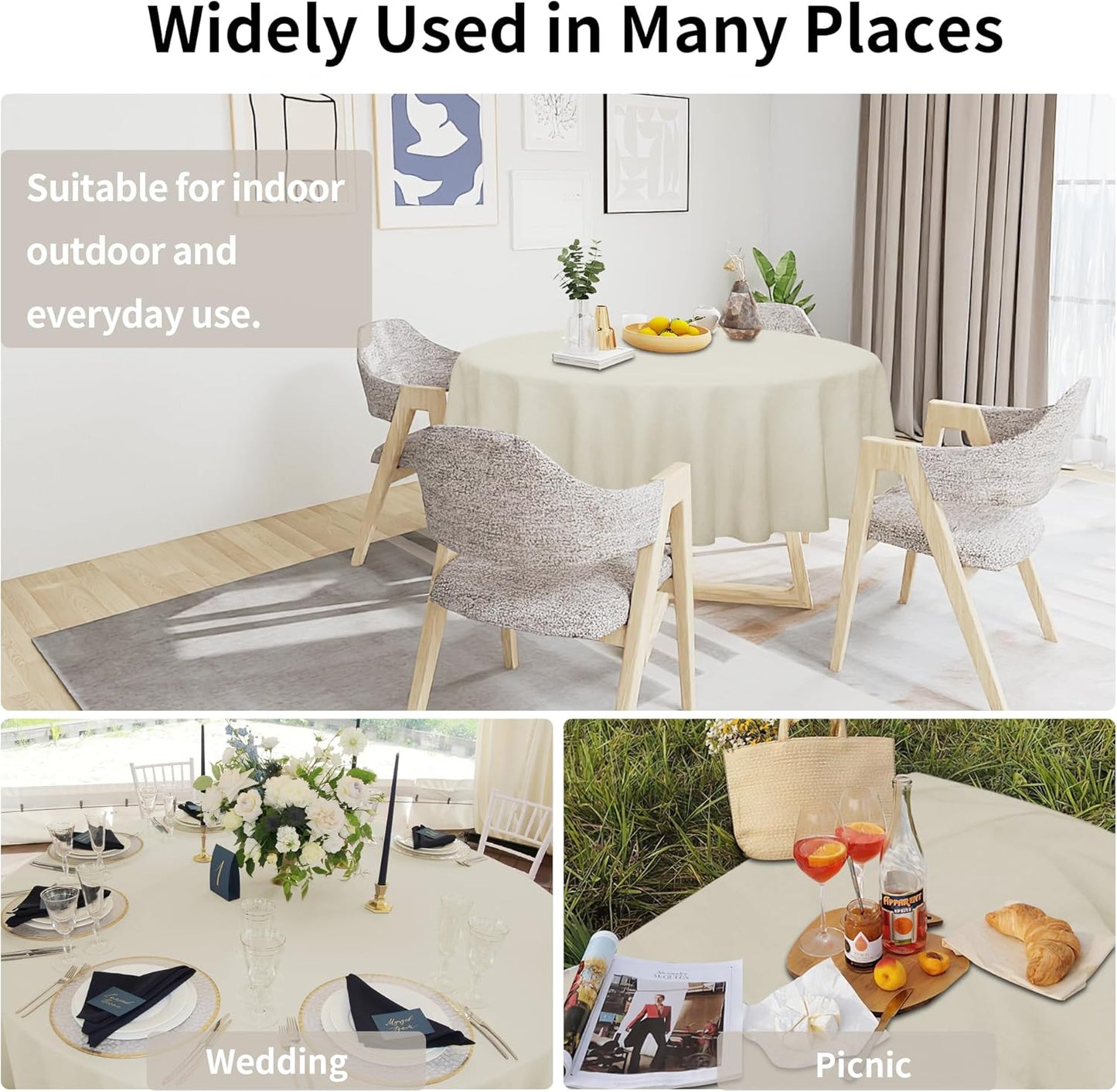 Easy-Going Faux Linen Waterproof Spill-Proof Tablecloth Stain Resistant Rectangle Table Cloth Wrinkle Free Decorative Fabric for Kitchen, Dining, Party, Weddings, Restaurants (52x70 in, Linen)
