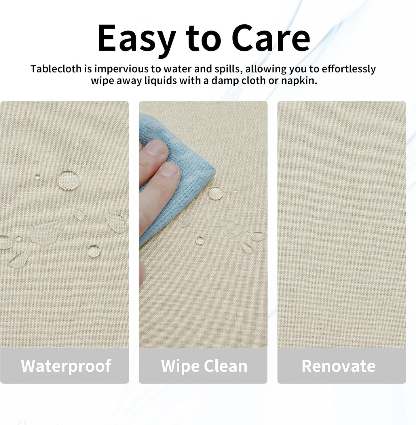 Easy-Going Faux Linen Waterproof Spill-Proof Tablecloth Stain Resistant Rectangle Table Cloth Wrinkle Free Decorative Fabric for Kitchen, Dining, Party, Weddings, Restaurants (52x70 in, Linen)